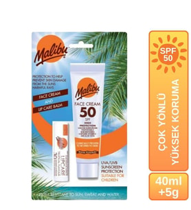 Malibu Güneş Koruyucu Yüz Losyonu SPF50 + Dudak Koruyucu & Nemlendirici SPF30
