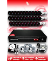 BAYICAM 32 Kameralı Uzay 32 Dış Kamera Set 2 TB HDD Full HD Gece Görüşlü Güvenlik Kamerası Sistemi