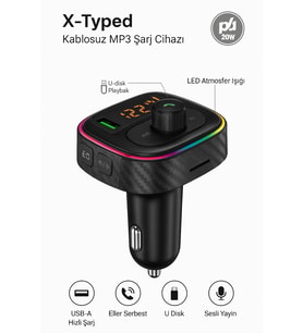Kablosuz MP3 Çalar ve Hızlı Şarj Özellikli Bluetooth Araç Kiti – X-Typed 20W