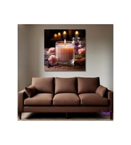 Tekli Kare Kanvas Modern Salon Tablosu Pembe Yanan Mum