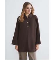 LCWAIKIKI Classic Kahverengi Gömlek Yaka Oversize Kadın Tunik
