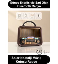 #RetroRadyo Solar Nostalji Müzik Kutusu Şarjlı FM Radyo Bluetooth Hoparlör USB TF Kart Destekli Ahşa