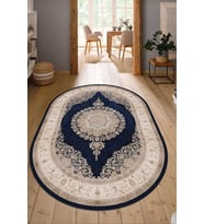 Dijital Baskılı Kaymaz Taban Yıkanabilir Oval Salon Halısı Mutfak Halısı Yolluk NDO-HT-461 (Lacivert)