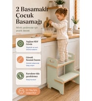 2 Basamaklı Ahşap Bebek Çocuk Basamağı – Güvenli, Sağlam ve Vidasız Kurulum