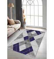Lacivert Geometrik Kaymaz Tabanlı Dekoratif Halı DD007 - 100 x 160 cm