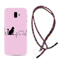 Samsung J6 Plus J7 Prime J7 Pro M20 Kılıf Boyun Asklı Rasta Silikon Pink Cat Heart 1303