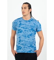 Maraton Regular Erkek Bisiklet Yaka Sisli Mavi T-shirt
