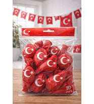 Ayyıldızlı Kırmızı Balon Seti Türk Bayraklı Parti Balonu Dayanıklı Latex Balon 10'Lu Paket