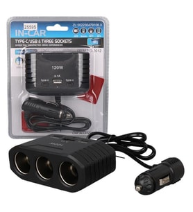 Olesson 2012 12-24V Çift TYPE-C - Tek USB Girişli 120W 80Cm Kablolu 3 LÜ Araç Çakmak Çoklayıcı