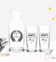 BK Gift Kişiye Özel Renkli Baskılı Unutmayın Ki Tasarımlı İkili Rakı Bardağı ve Karaf Hediye Seti-1 (Model 1)