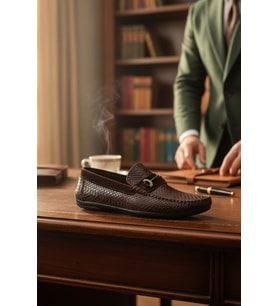 Enoch Hakiki Deri Yılan Baskılı ve Süet Detaylı Erkek Comfort Loafer