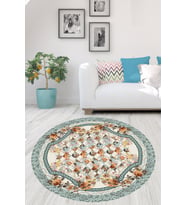 Çiçek Desenli Patchwork Dijital Baskı Yıkanabilir Kaymaz Taban Yuvarlak Salon ve Hol Halısı (Çok Renkli)