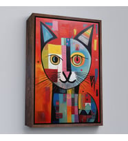Çerçeveli Pablo Picasso Tarzı - Soyut Renkli Kedi Tablo (Siyah)