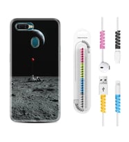 Oppo A5S A15 A16 A54 A55 A73 A74 Kılıf Kablo Koruma Spiral Silikon Astronoot Red Baloon 1608