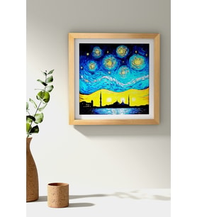 Ahşap Çerçeveli Tablo Çerçeveli Ahşap Dekor Tablo Seti Dekoratif Tablo Van Gogh İstanbul Manzarası ÖZC-431-AHŞAP