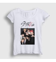 Presmono Kadın Beyaz Band Stray Kids T-Shirt 122561tt (Beyaz)