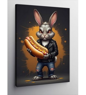 Kanvas Tablo Hotdog Tutan Tavşan