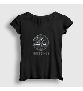 Presmono Kadın Siyah Pentagram Dimmu Borgir T-Shirt 142630tt