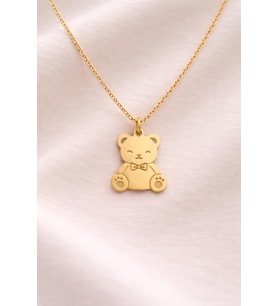 Kişiye Özel 925 Ayar Gümüş Tatlı Ayıcık Teddy Bear Kolye (Gold)
