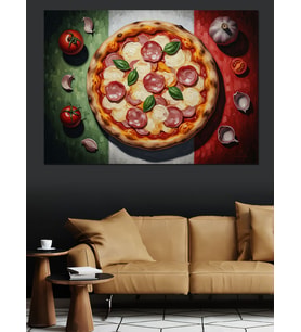 İtalyan Usulü Nefis Karışık Pizza Dekoratif Kanvas - Mdf Ahşap Tablo
