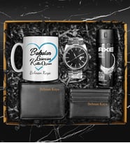 Babalar Gününe Özel Axe Deodorant & Metal Kordon Saat & Özel Tasarım Kişiye Özel Kupa & Cüzdan & Kartvizitlik Hediye Seti