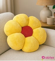Oyuncak Ayıcı Papatya Dekoratif Peluş Yastık Minder Kırlent (Taraftar) (Sarı-Kırmızı)
