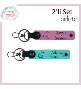 Patisiyle Gülümseten Dostuna, Tatlı Figürlü, Kişisel Yazılı Anahtarlık, Pembe-Turkuaz