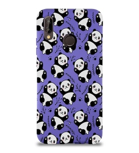 Xiaomi Redmi Note 7  Uyumlu Lansman Kılıf Panda Tasarımlı İçi Kadife Kapak-Mor (Şeffaf)
