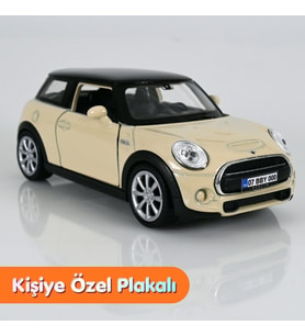 Mini Cooper Metal Model Araba Krem - Kişiye Özel Plakalı (1:36 Ölçek)