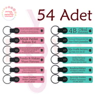 Pembe & Turkuaz, 54’lü Set, İsim ve Mesajlı Deri Anahtarlık, Kafe Müşterilerine Küçük Teşekkür