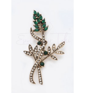 Kırmızı Kristal Taş Elmas Montür Broş (Bronz)