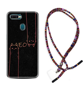 Oppo A5S A15 A16 A54 A55 A73 A74 Kılıf Boyun Asklı Rasta Silikon Meow 1657