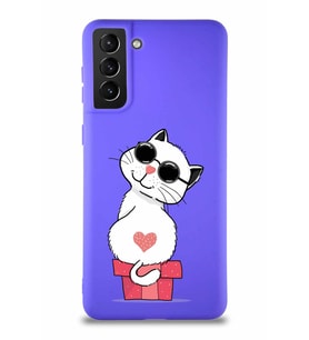 Samsung Galaxy S21 Plus Soft Premier Kapak Coolcat Tasarımlı Silikon Kılıf - Mor (Şeffaf)