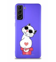 Samsung Galaxy S21 Plus Soft Premier Kapak Coolcat Tasarımlı Silikon Kılıf - Mor (Şeffaf)