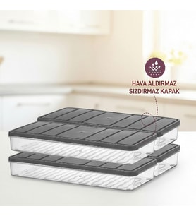 4 Adet 1 Lt. Nora Organizer Buzdolabı Buzluk Düzenleyici Saklama Kabı-Gri