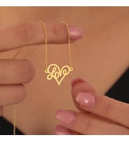 Kişiye Özel 925 Ayar Gümüş Zarif Love Kalp Kolye (Gold)
