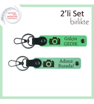 Anı Taşıyan Tasarımıyla Fotoğraf Desenli Klasik Deri Anahtarlık, Fıstık Yeşil-Açık Yeşil