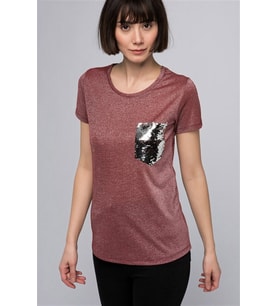 8060768 Simli Cebi Yıldız Pullu Kısa Kol T.Shirt BORDO