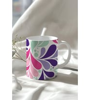Renkli Soyut Yaprak Desenli 330ml Baskılı Beyaz Seramik Kupa Bardak