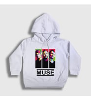 Presmono Unisex Çocuk Beyaz Band Muse Kapüşonlu Sweatshirt 69718tt