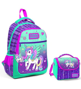 Coral High Yeşil Mor Pegasus Okul Sırt ve Beslenme Çantası Seti - Kız Çocuk