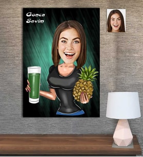 Kişiye Özel Karikatür Baskılı Ahşap Tablo Diyetisyen Kadın-1 30x40