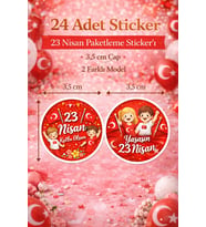 3 Sayfa 72 Adet - 23 Nisan Paketleme Sticker Seti 3,5 cm Çap 2 Farklı Tasarım – Çocuk Bayramı Hediye Etiketi