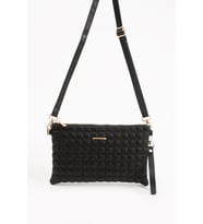 Sanmorris Kadın Suni Deri Siyah Mozaik Desen Ayarlanabilir Çapraz Ve El Askılı Portföy, Clutch Çanta (Siyah Simli)
