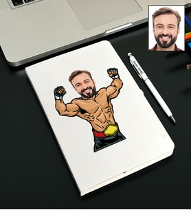 Kişiye Özel Güreşçi Tasarımlı Karikatürlü Beyaz Defter Kalem Seti 99