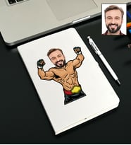 Kişiye Özel Güreşçi Tasarımlı Karikatürlü Beyaz Defter Kalem Seti 99