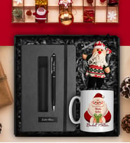Yılbaşına Özel Defter & Deri Kılıflı Touch Pen Kalem & Özel Tasarım Kupa & Peluş Anahtarlık Hediye Seti (B.Kırmızı)