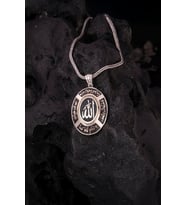925 Ayar Gümüş Allah Yazılı Oval Erkek Cevşen Kolye