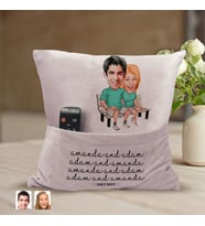BK Gift Kişiye Özel Sevgililer Karikatür Tasarımlı Organizer Kumanda ve Atıştırmalık Cepli Pembe Kırlent Yastık-55 Arkadaşa Hediye, Cepli Yastık
