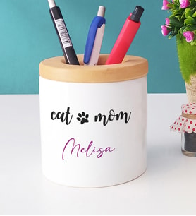 Kişiye Özel Cat Mom Kalemlik Kedi Annesi -2- (Beyaz)